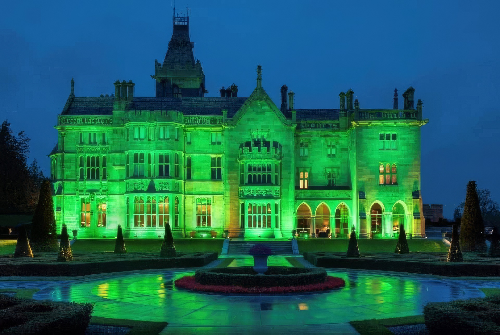 Architectural and event lighting hire at Adare Manor, Ireland